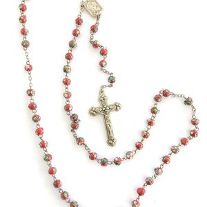 Vintage Rosary Red Cloisonné Beads
